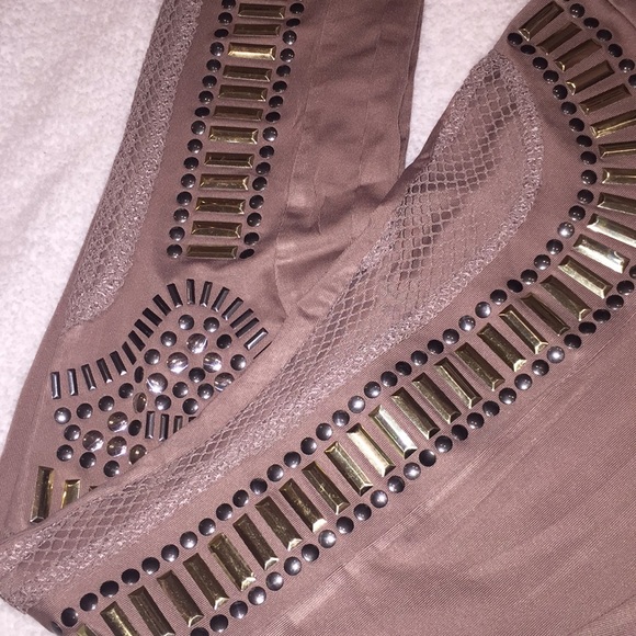 Stretchy mocha leggings small NWT studs/sequins - Picture 2 of 7